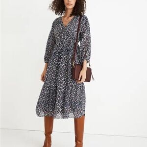 Madewell Navy Floral Midi Dress